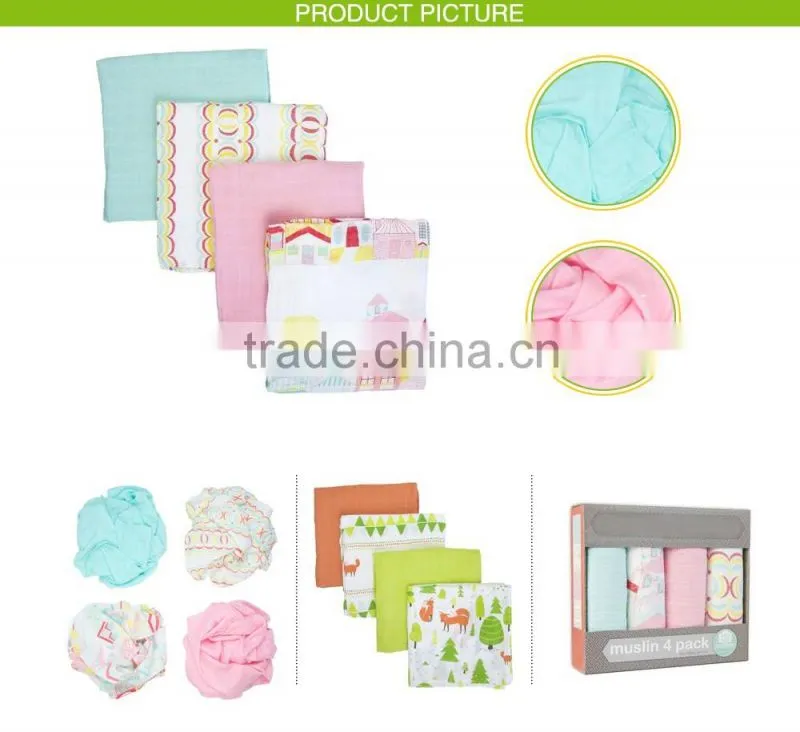 MS-25 printed organic 47x47 muslin swaddle swaddling blankets 4 pack