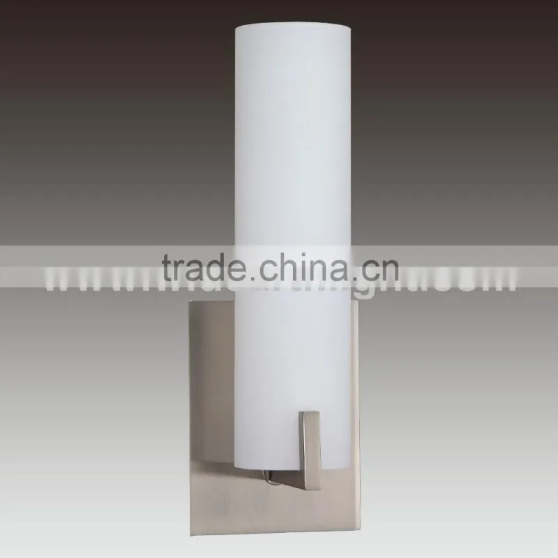 UL CUL Brushed Nickel Hotel Bathroom Wall Lamp With White Frosted Glass Shade W20091