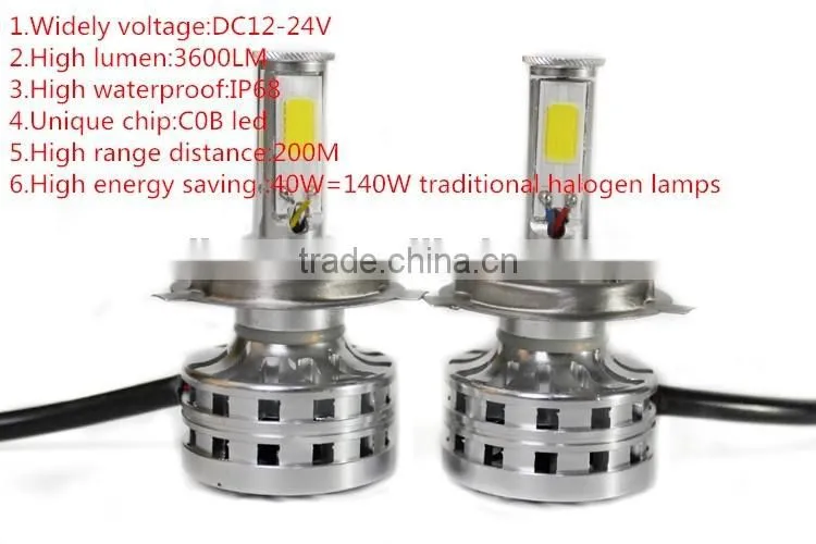High quality 40W 3600lm led headlight waterproof 12V 6000K headlight led h4 stanley headlight