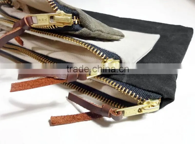 custom high quality waxed canvas zipper pouch Unisex