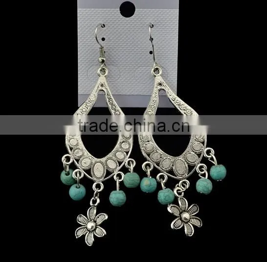 Gypsy Women Festival Jewelry Earrings Tibetan Silver Plated Round Beads Ear Hook