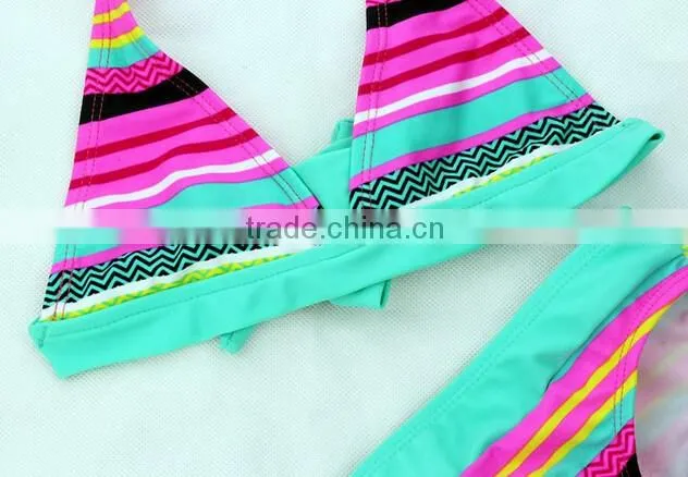Slim Colorful Strings Print infants kids girls bikini swimsuit Bathing swimwear