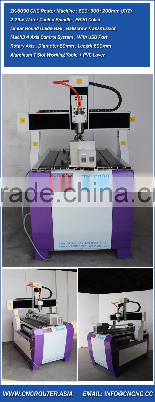 Desktop CNC 6090 4 Axis For Engraving , Drilling ,Milling And Cutting With Mach3 Control 2200W Spindle Motor