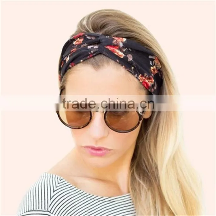 Fancy cotton fabric wide headware - fashion stretch knited headwraps -floral custom printed elastic headbands