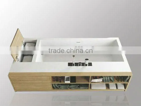 stone bathtub,wood cabinet,solid stone bathtub