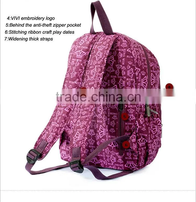 Comfortable design nylon pink quilted school backpack for college student