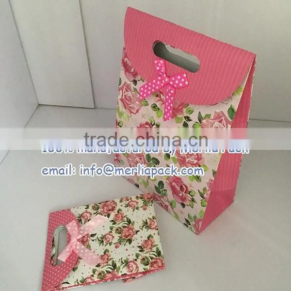 Bowknots Paper Foldable Carrier Gift Bags Wedding Favors 12x16x6cm Parties Bags