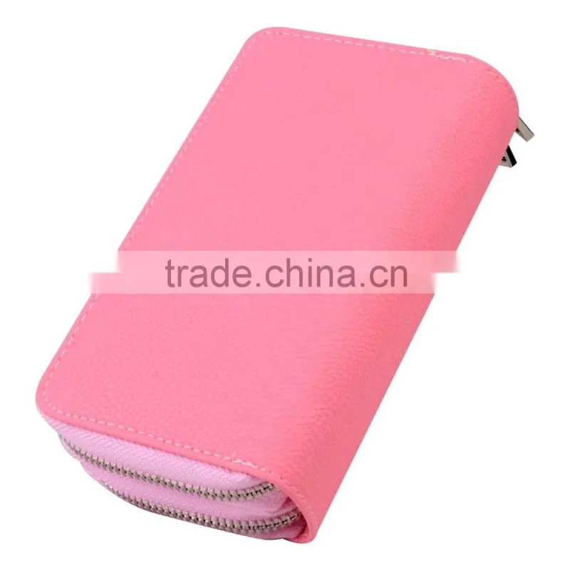 mobile phone leather wallet with two metal zipper
