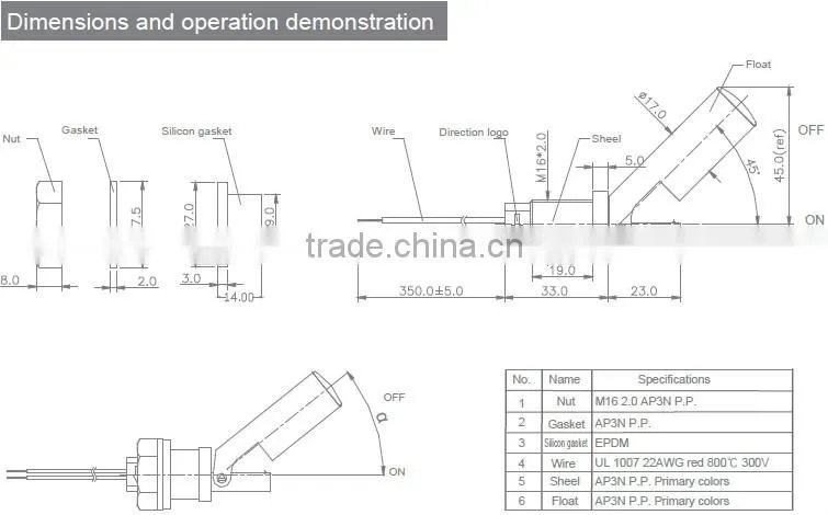Float level sensor/float level switch