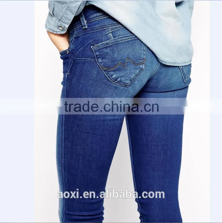 China Manufacturer high quality blue casual cotton blend skinny pants bulk wholesale price of denim girls sexy tight jeans