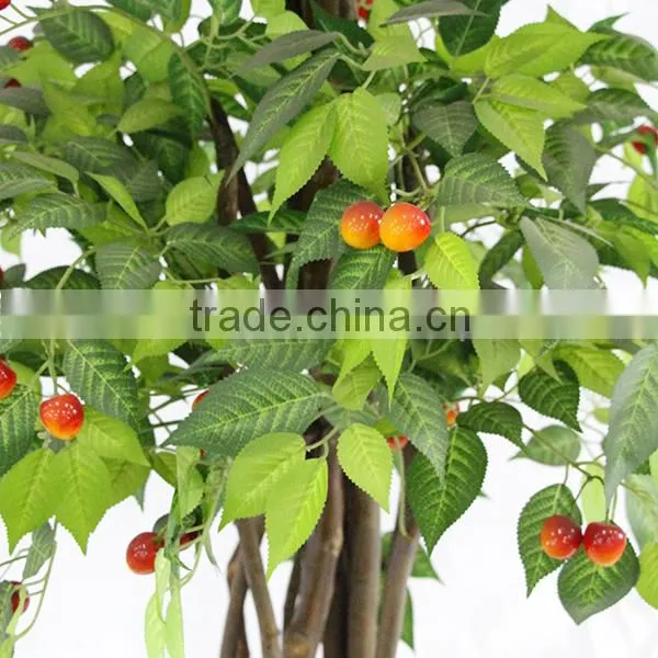 indoor big artificial decorative cherry trees with fruits wooden trunk