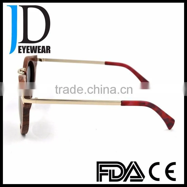 Modern Design Wood Metal Combination Round OEM Polarized Sunglasses