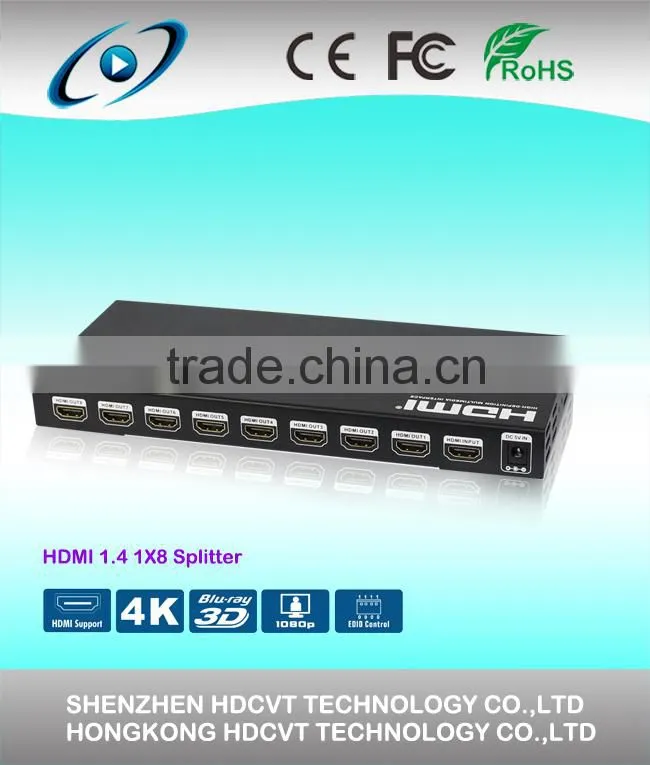 8 Way Hdmi Splitter support 3D 1080P hdmi splitter 1x8 , Latest