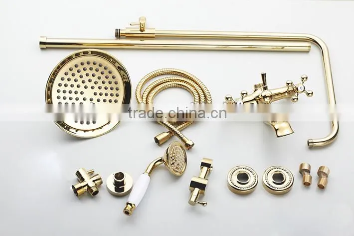 Exposed contemporary brass bath&shower faucet set in vacuum coating gold finish