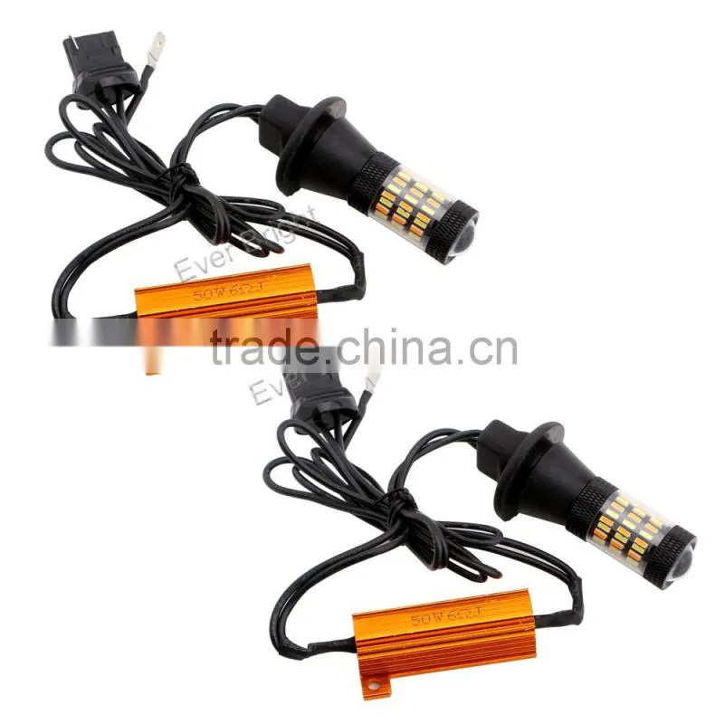 T20 4014 60smd LED Dual Color White/Amber Switchback Turn Signal Light Canbus Error Free Decoder Load Resistor W21W