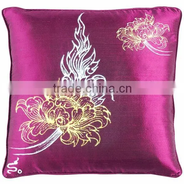 RARE Pillow Case Cushion Covers Silk Art Fabric Painting THAILAND FLOWERS