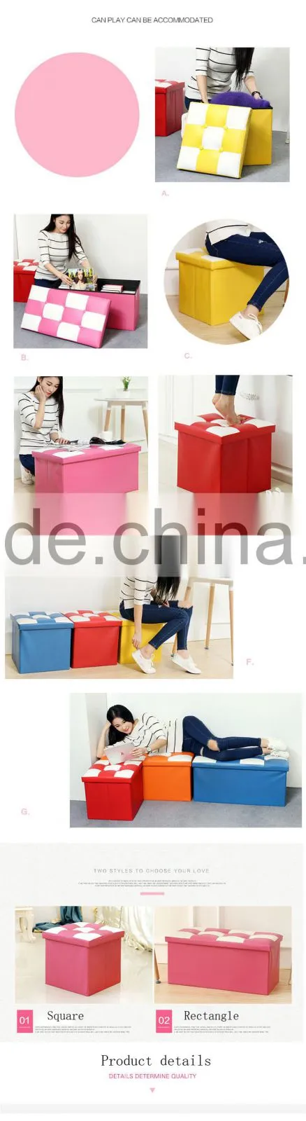 Waterproof square Faux Leather Folding Seat Foot Stool Storage Box