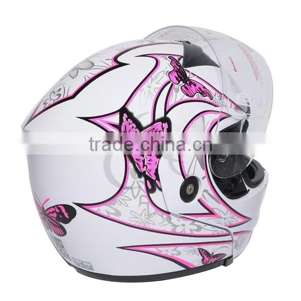 DOT Pink Butterfly Flip Up Modular Full Face Women Motorcycle Helmet Size S M L