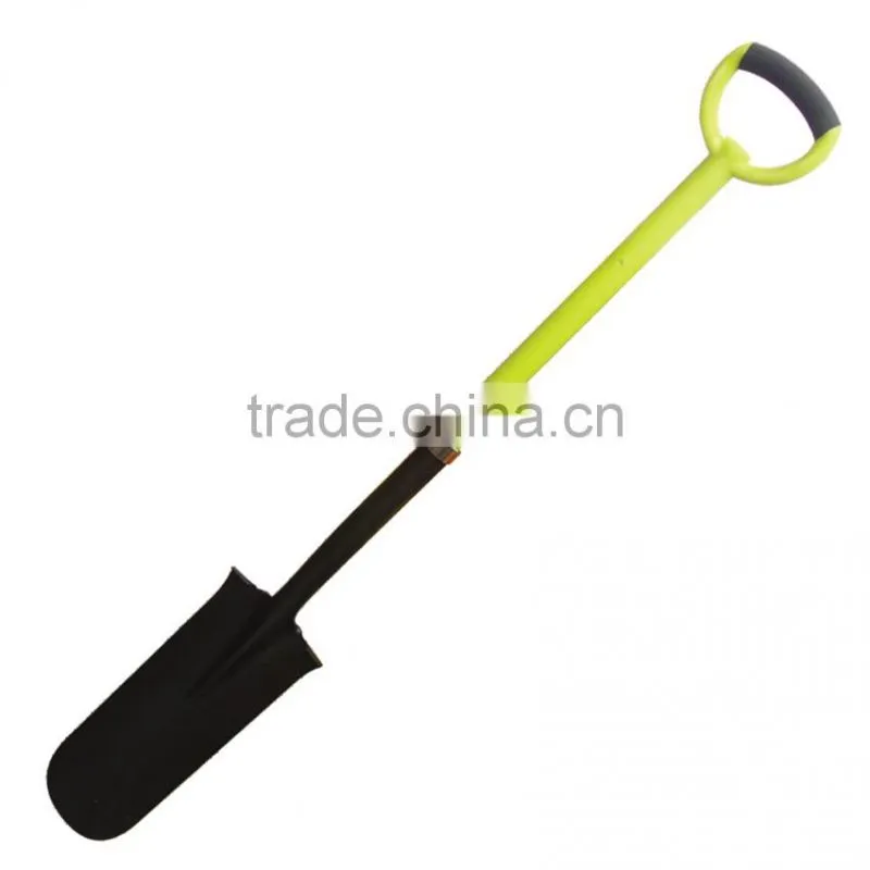 2015 the direct factory sale long handle carbon steel round point shovel with fiberglass handle