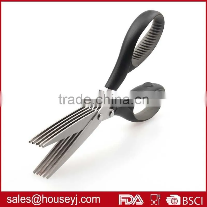 Stainless steel 5 layer blades kitchen scissors with soft grip handle kitchen herb scissors