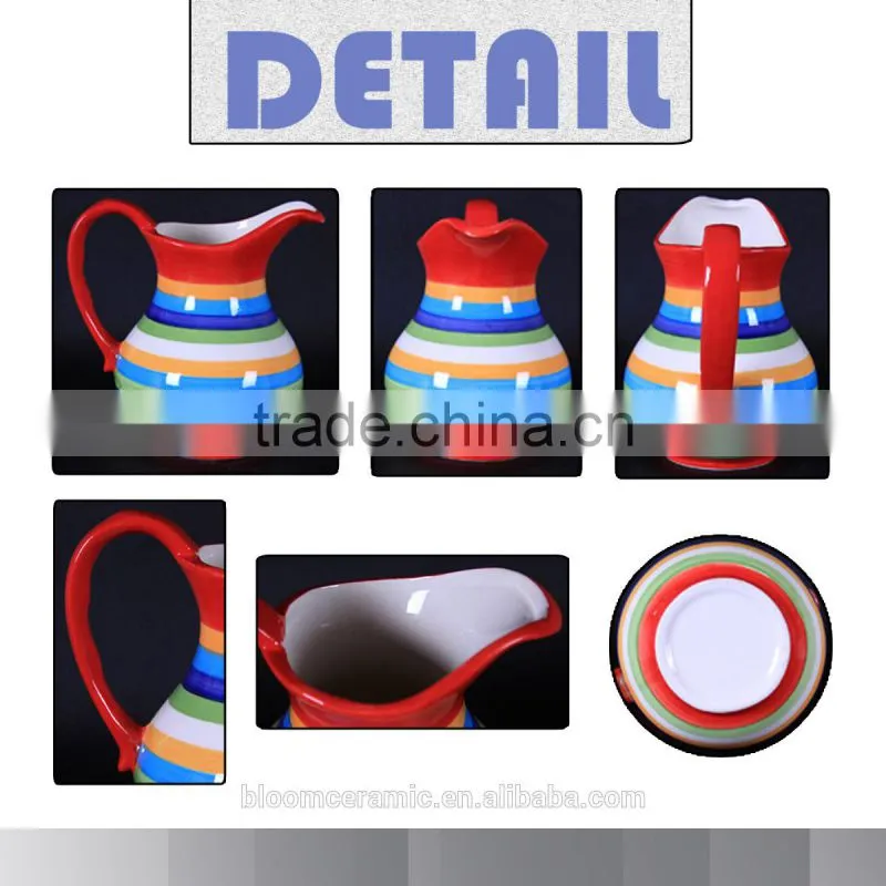 Large volume colorful stripe ceramic water pitcher