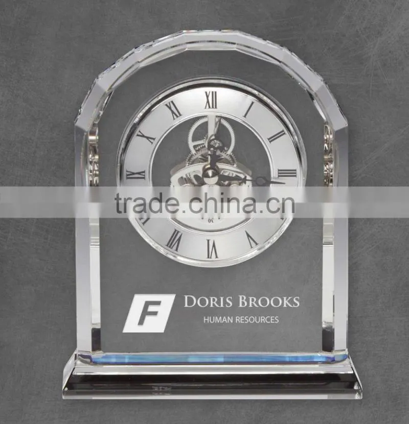hot sell crystal desk clock decor business gift with crystal pen holder
