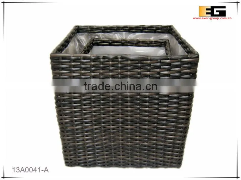 PE/Plastic rattan cube square with liner flower planter