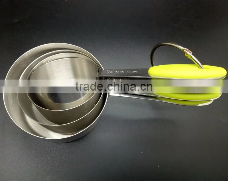 4 Pieces Stainless Steel Measuring Cups and Spoons Set with Silicone Handle Grip for baking accessories