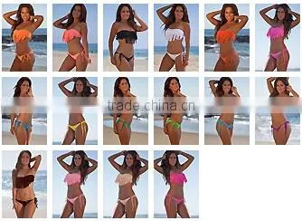 Solid Red Fringe Bandeau Top Modern Fit Single Rise Scrunch Bottom Bikini
