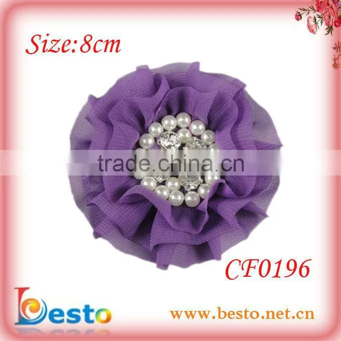 CF0196 Hot new graceful pearls chiffon shabbies flowers 3.5"