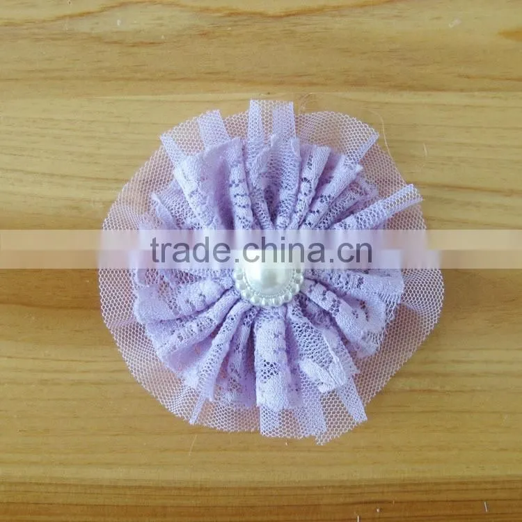 lace flower with pearl bead in center for kids hair accessories