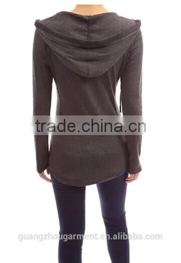 cotton hoodie ribbed sides pocket curve hem tunic casual top Adult age plain crop tops,long sleeve top,online clothing store