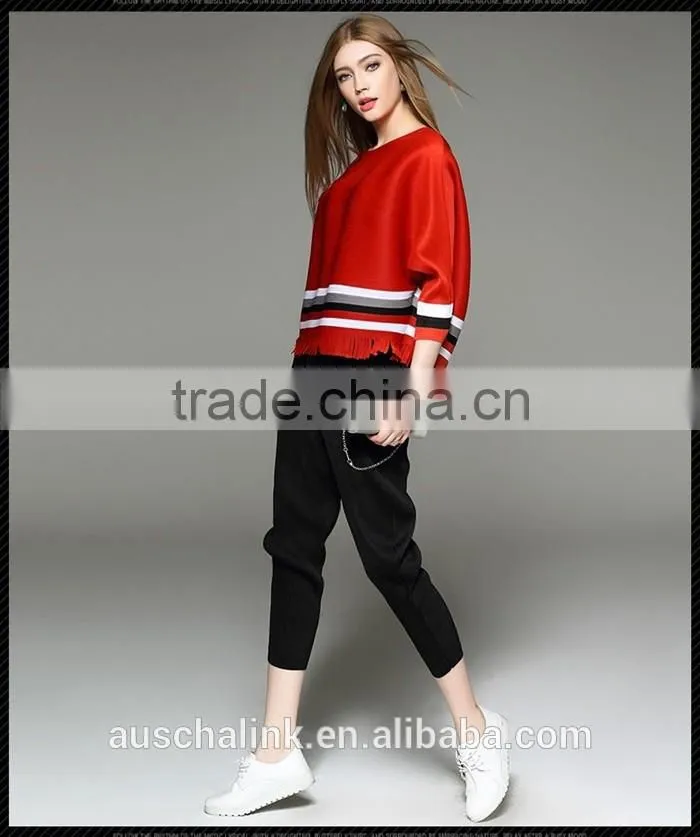 2016 summer loose oversized colorful combination striped t-shirt