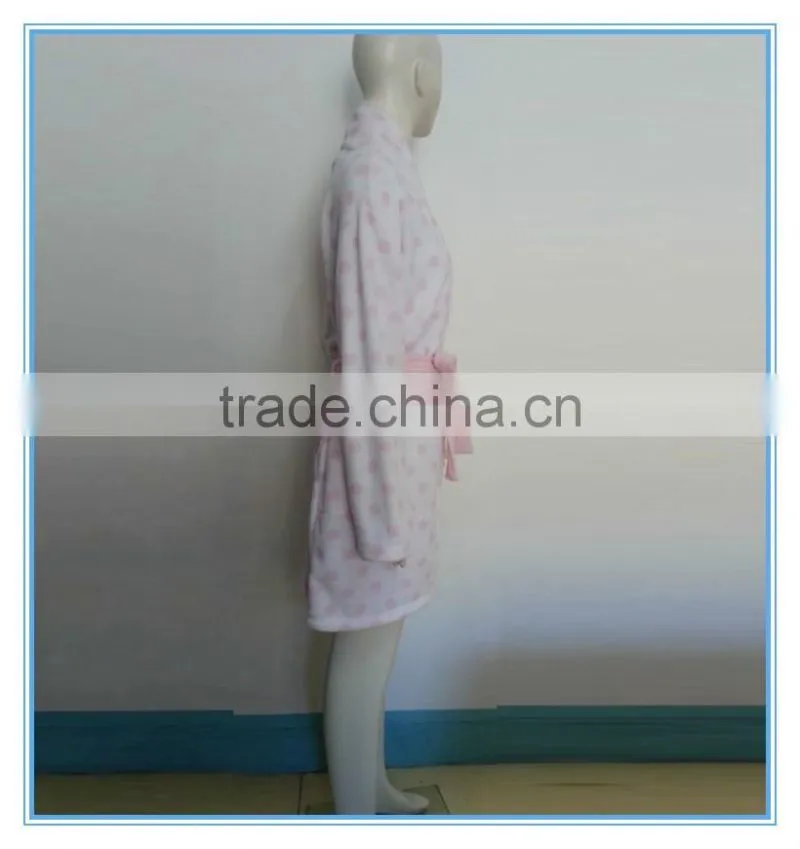 Flannel bath robes soft coral fleece terry dot printing bathrobes, fluffy bathrobe, lady's gown dresses polyester pajamas