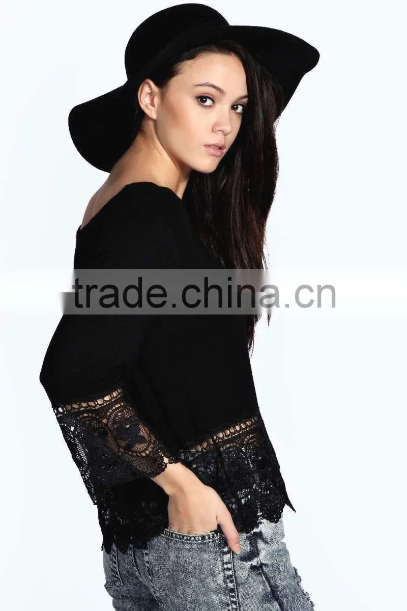 Fashion Women Lace Crochet Loose Tops 3/4 Sleeve Newest Shirt Kimono Casual Blouse For Wholesale 2017