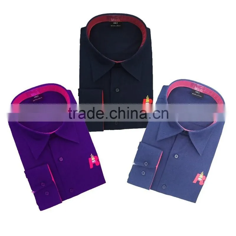 2017 latest contrast casual spread collar men's shirt with embroidery