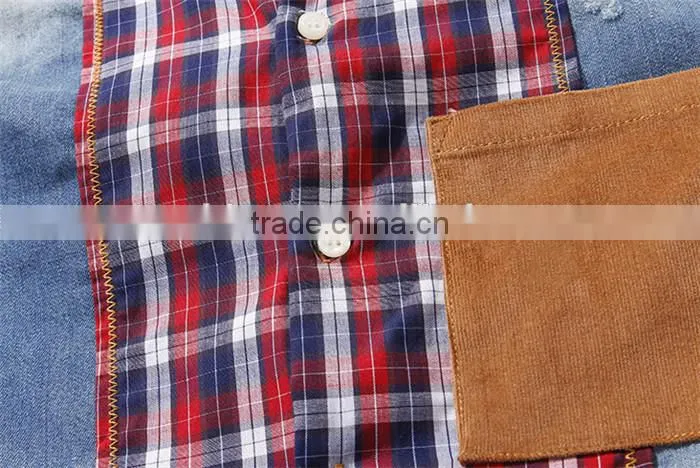 2016 New arrival England style Splicing men denim casual shirt
