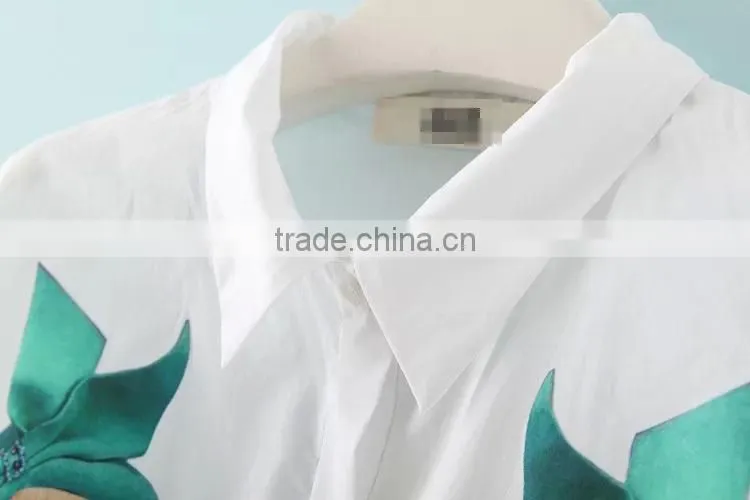 Simple style chiffin wihte V neck no collar 7 sleeve women casual bouse