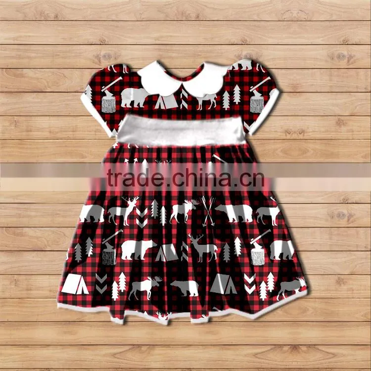 CH00269YIWU BOYA Cotton milk silk dress cotton buffalo and arrow prints fabric pattern kids clothes wearing boutique dresses