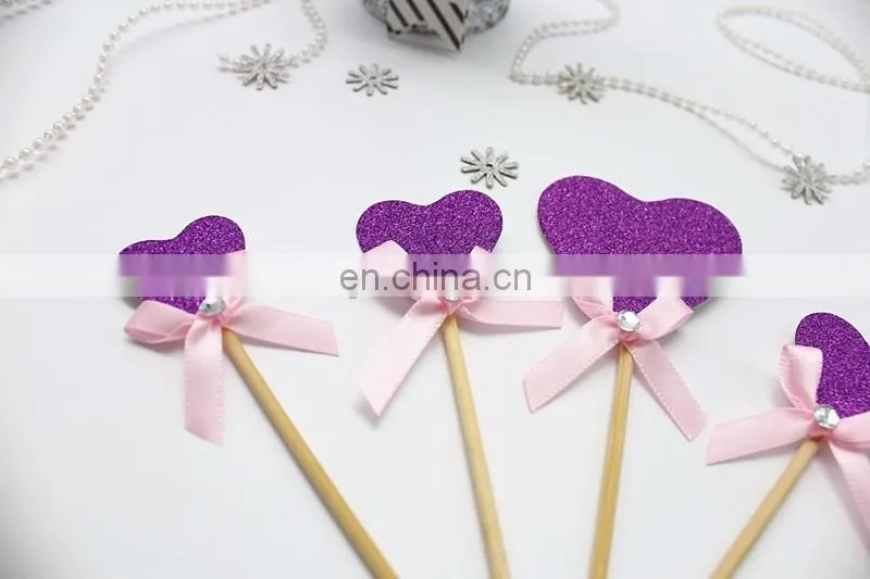 New Design Purple Heart with Bow Wedding Birthday Cake Topper