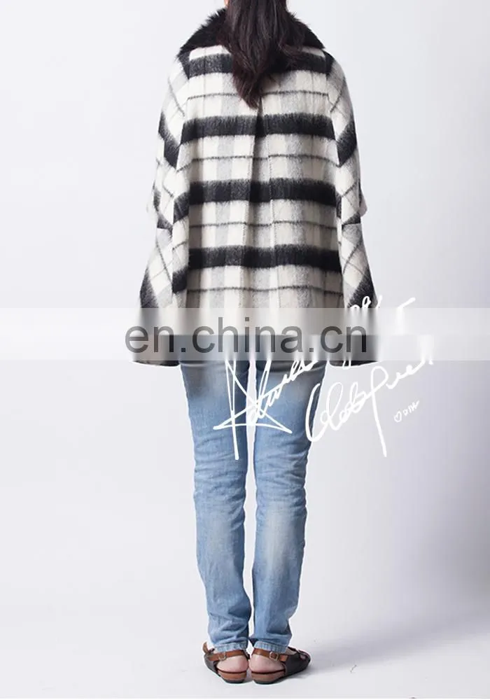 2015 winter brand design womens wool poncho coat ladies plaid cape coat model