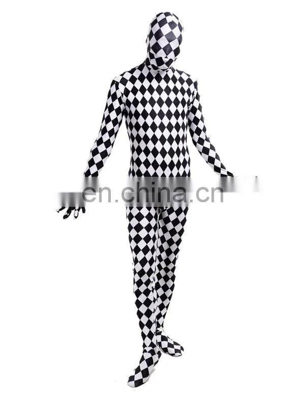 Full Body Lycra Spandex Zentai Costume Black White Check Catsuit Grid Size S M L XXL