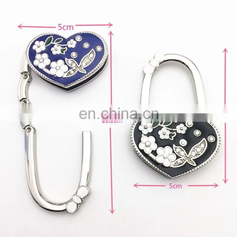 Wholesale Heart shape foldable purse hanger/ bag hook with flower design