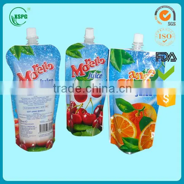 Resealable Plastic Liquid Spout Bag for juice