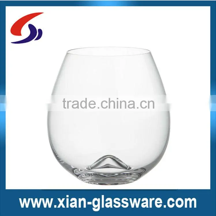 Promotional high quality wholesale stemless glass wine cup/wine glass with unique design for home/wedding