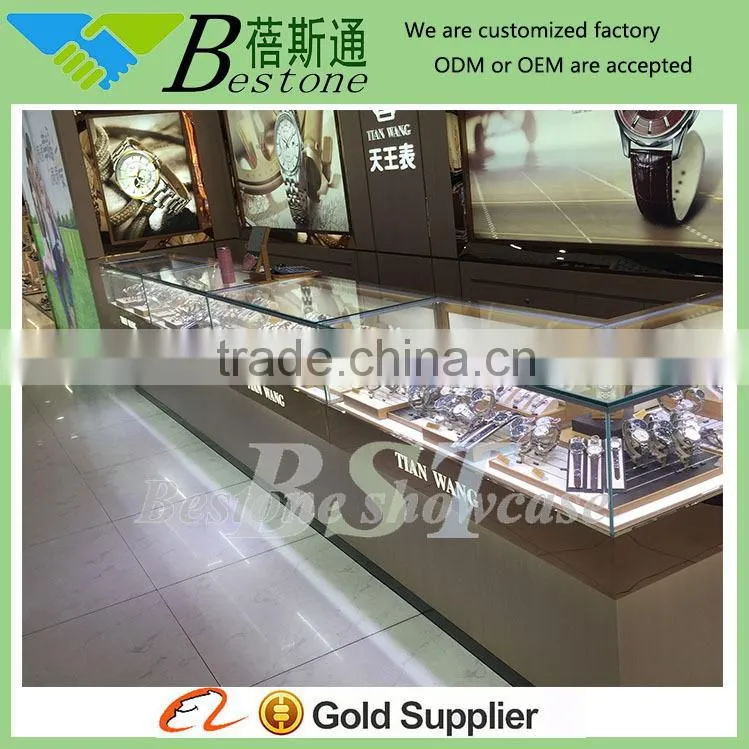 boutique wood glass lcd watch display showcase furniture for retail store