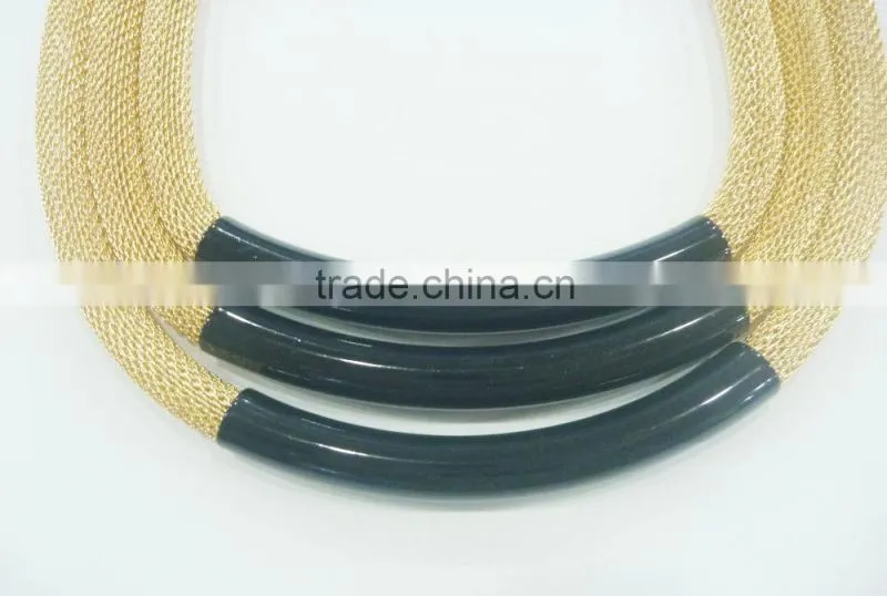 FACHION 3 ROWS MESH CHAIN NECKLACE WITH METAL TUBES