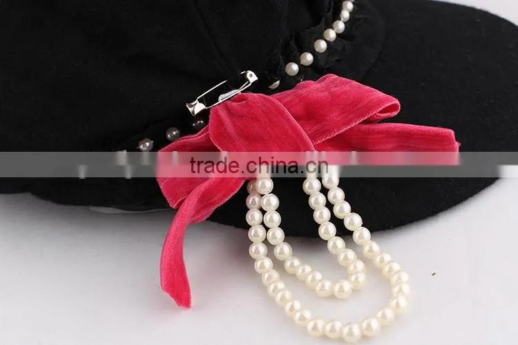 2015 New style original baby girls peaked baseball beret cap with bownot and pearls