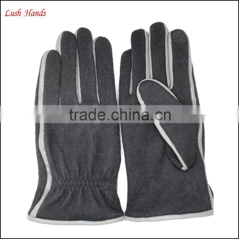 High Quality Winter black woolen White decoration gloves For man with Touch Screen