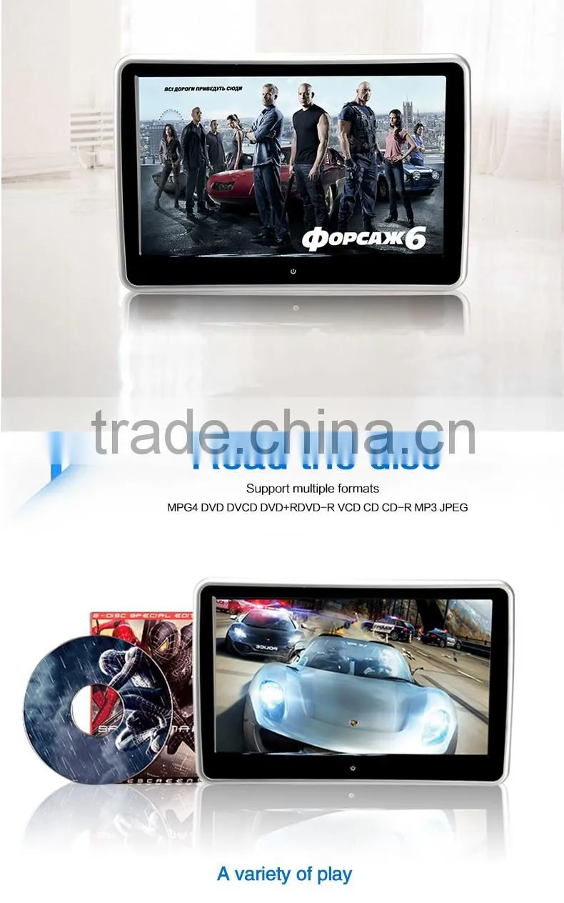 High Resolution 1024*600 quality 10.1 inch TFT HDMI player Touch screen car dvd headrest monitor